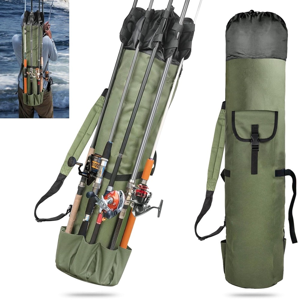 Fishing Rod Bag Holds 5 Poles, Portable Foldable Fishing Pole Case