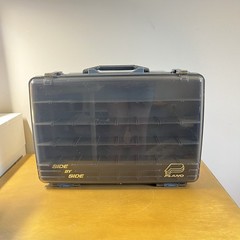 Vintage PLANO 2-Tier Side By Side Navy Blue Fishing Tackle Box 16″ x 11″ x 5”