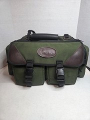 Vintage Orvis Battenkill Green Canvas Brown Leather Padded Gear Tackle Reel Bag