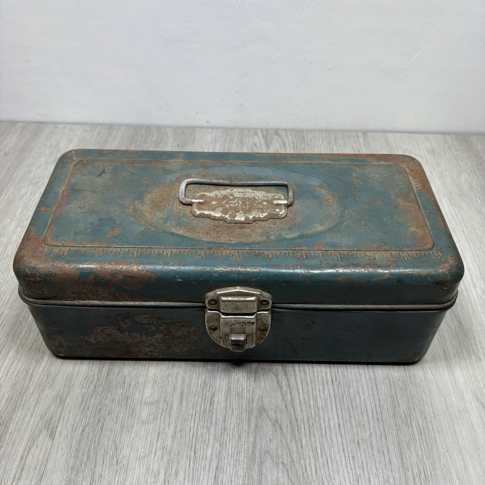 Vintage Steel Union Utility Chest Metal Tin Fishing Tackle Box Tool Tote