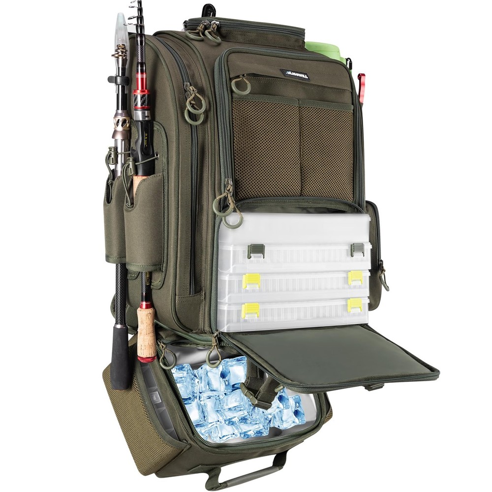 BLISSWILL Large Fishing Backpack with Cooler 23.6 x 13 x 9 inches, Army Green