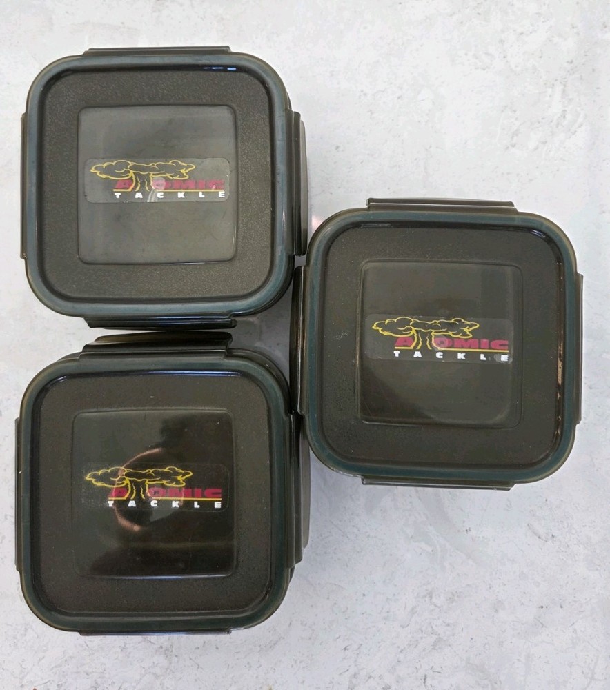 3x Atomic Tackle Clip On Lid Fishing Bait Boxes