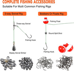 Fishing Tackle Kit 253 Pcs with Box Hooks Sinkers Swivels Spinner Blade Bass