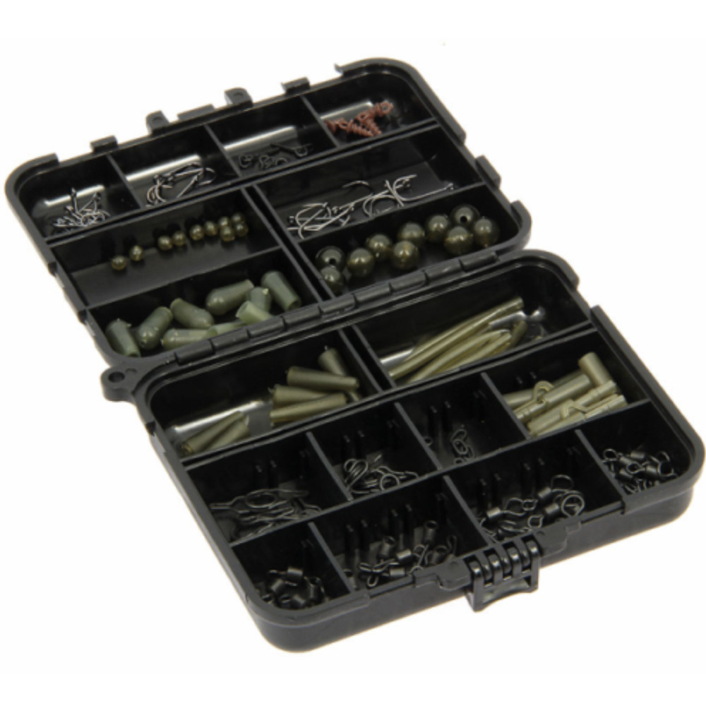 NGT Fishing Tackle Set Carp Rig Accessory Box 175pc Hooks Beads Swivels Clips