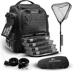 Waterproof Fishing Backpack W/ Tackle Boxes Rod Holder & Foldable Net 40L
