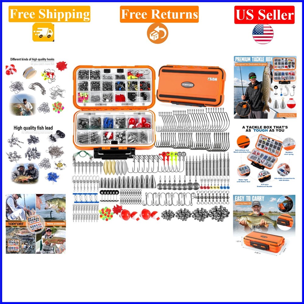 343pcs Fishing Accessories Kit with Tackle Box – Includes Hooks, Sinkers & Gear