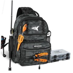 BaitSpace Fishing Sling Bag, Large E: Black Camo – with (2) 3600 tackle boxes