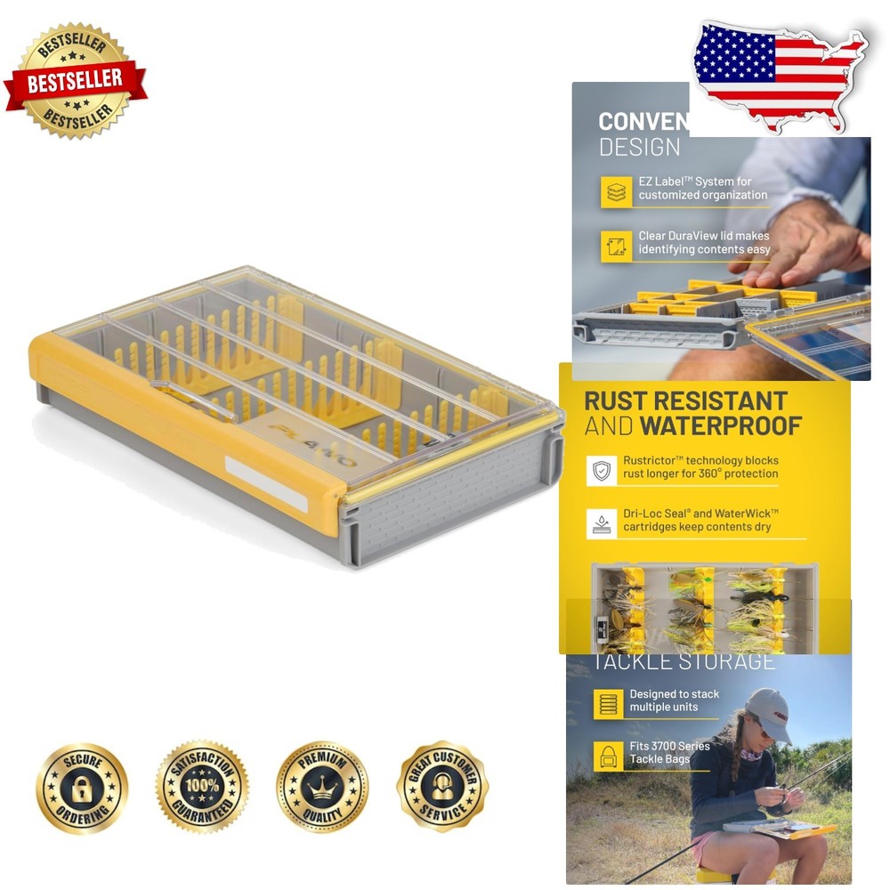 New Plano EDGE 3700 Spinnerbait Box – 14″ Clear/Yellow, Waterproof, Rust-Proof