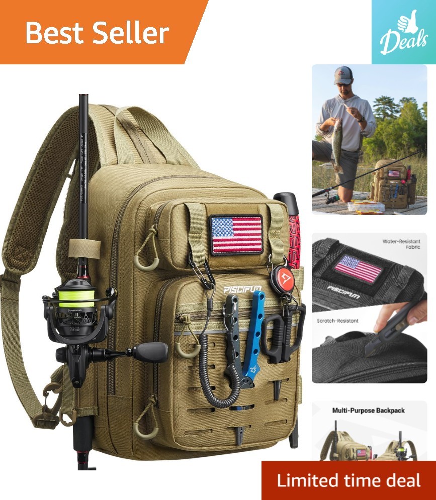 Versatile Fishing Backpack Tackle Bag – 2 Rod Holders, Water-Resistant Design