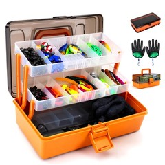 Large 3-Layer Tackle Box with Included, 417Pcs Fishing Large, Orange