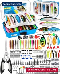Fishing Tackle Box with Tackle Included, 373PCS Fishing Lures Kit with Removable