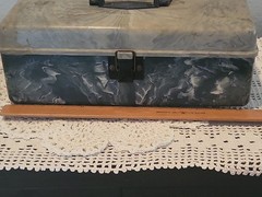 Vtg Green Gray Marblelite Green White Swirl Fishing Tackle Box Full of Lures Et