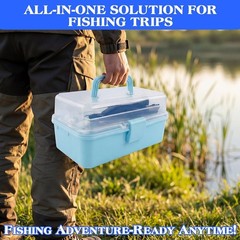 3-Layer Blue Fishing Tackle Box with Tackle Included, Fishing Tool Kit Includes