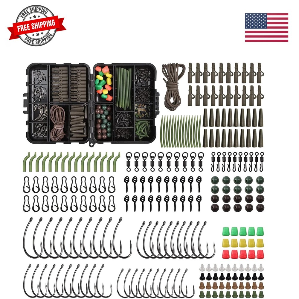 Carp Fishing Equipment Tackle Box Kit 246pcs Include Barbless Hooks, Swivels,…