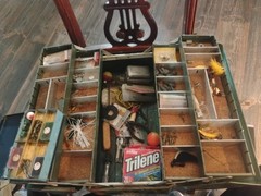 Vintage Walton Grip Loc tackle box Fishing lures and Lots Of Miscellaneous