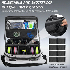 Waterproof Fishing Reel Case with Shockproof Compartments for 12 Reels/24 Spools