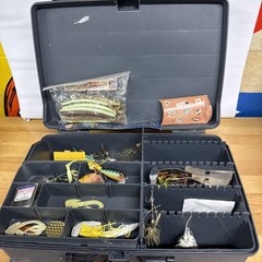 PLANO Over and Under Black/Gray Fishing Tackle Box 16″ x 11″ x 7″- W/Lures
