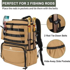Fishing Backpack, Tackle Storage Bag with Rod Holders & Cooler | Water Resist…