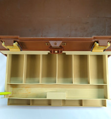 Vintage Plano 757 Tackle Box Fishing Storage Brown/Tan Made In USA 4 Drawers