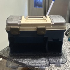 Plano 1274 Tackle Box Hard Plastic w/ Top & Front Compartments Blue/Beige/Gray