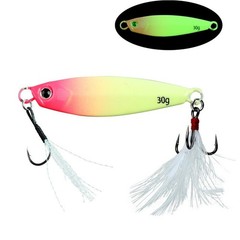 Drop Bait Glow Jig 30g Iron Plate Design with Feather Hook for Night Fishing