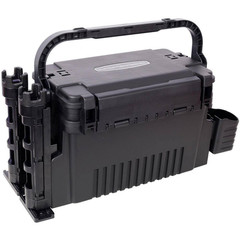 9 In. W Black Plastic Portable Dual-Layer Fishing Tackle Tool Box with Rod Holde