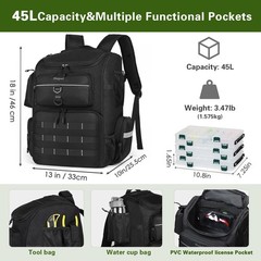 Waterproof Large Fishing Backpack 45L with Rod Holders & Tackle Box Storage
