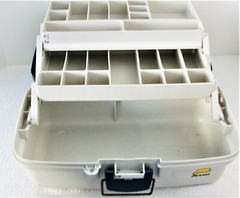 Plano Fishing Bait & Tackle Box Navy Blue White 3 Fold Out Organizer Lure 500