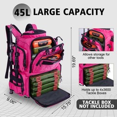 Fishing Tackle Backpack with 2 Rod Holders & Rain Cover