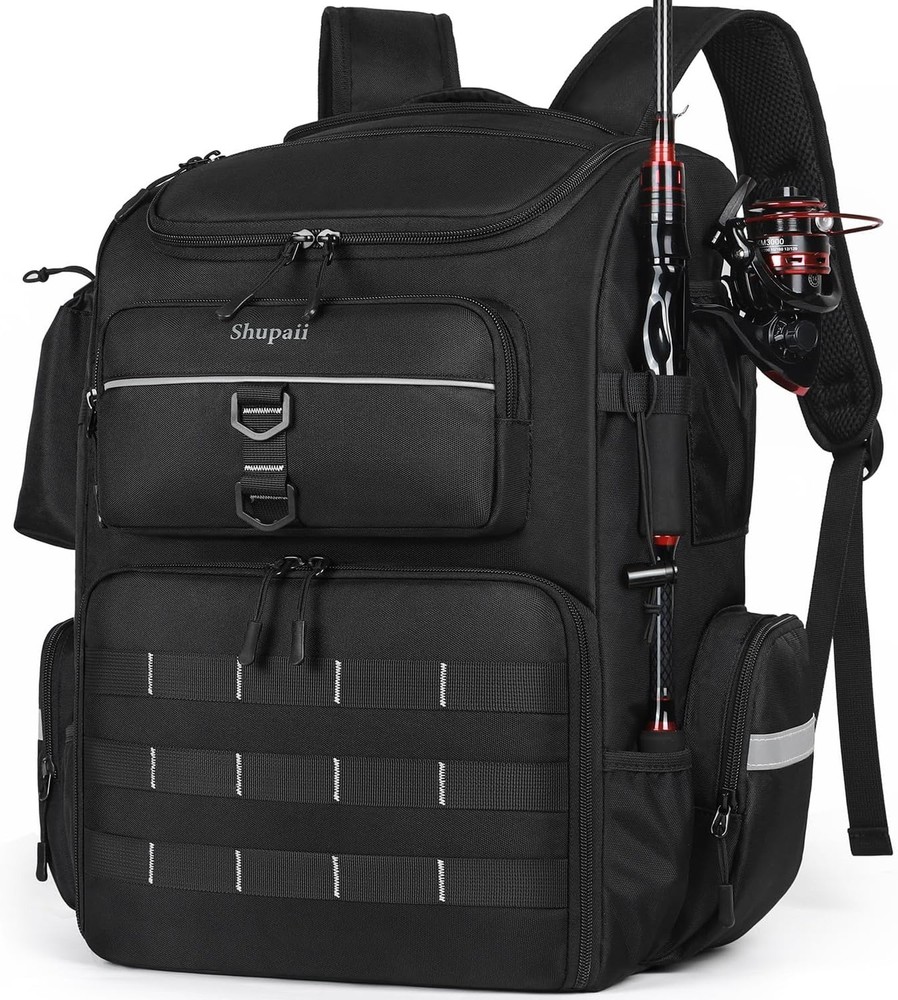 Fishing Backpack Waterproof with Rod Holders 45L Tackle Box Storage Gear