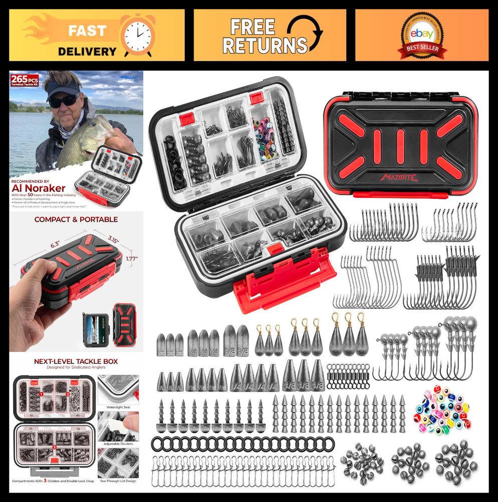 Compact Fishing Tackle Kit – 182/265/400pcs All-in-One Freshwater Hooks, Weights
