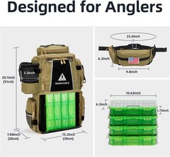 Versatile Waterproof Fishing Backpack 43L with Detachable Waist Bag & 15 Pockets