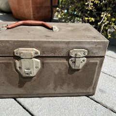 VTG Metal Tool Box Utility Chest & Inner Tray Rusty Gray green 14”
