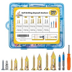 360PCS Self Drilling Drywall Anchors with Screws Kit,5-Sizes Metal Expansion …