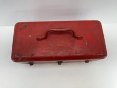 Vintage My Buddy Falls City Red Metal Tackle Box Cantilever 3 Tray Tool Box 15″