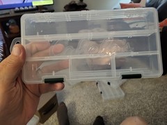 Two Plastic Fishing Tackle Boxes:Cabelas-9×4.5×1.5″. Plano-8.5×4.25×1.5″