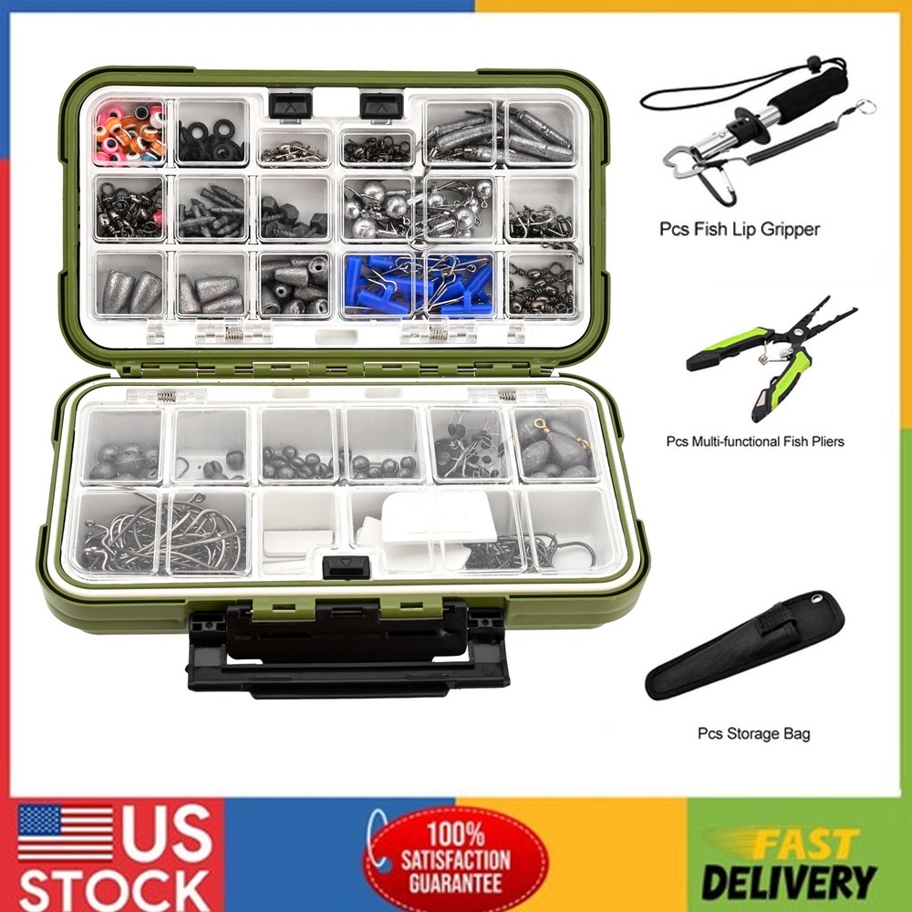 Fishing Accessories Kit 397pcs Waterproof Tackle Box with Hooks Weights Swivels