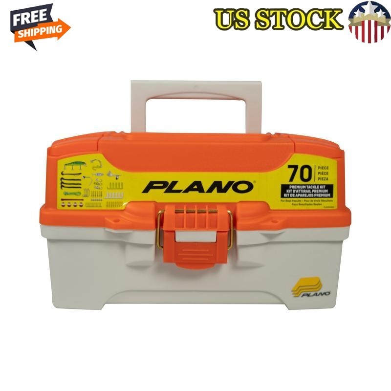 2 Tray Tackle Box W/ 70pc Kit Freshwater Fishing Storage Easy Access Latch New