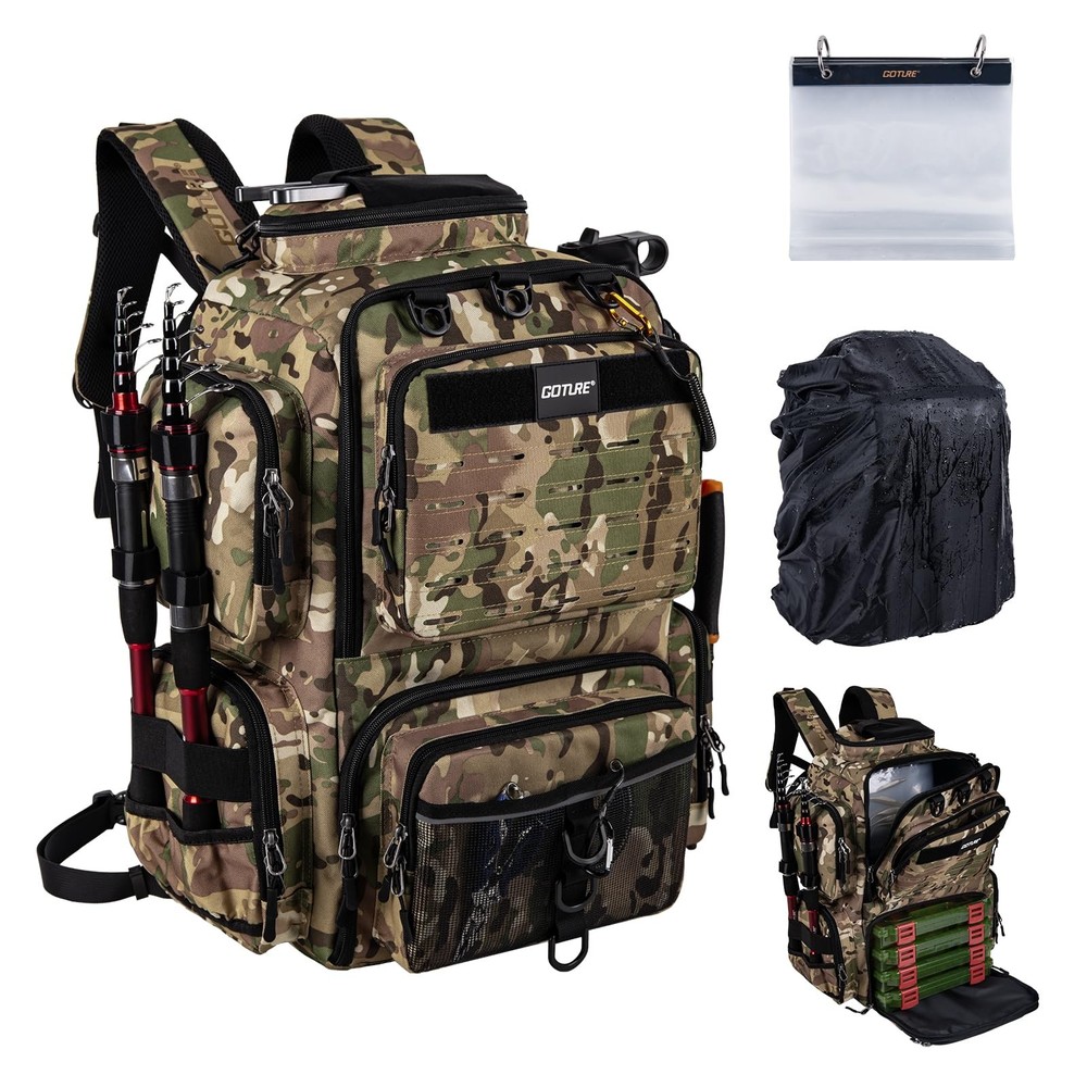 Fishing Backpack,900D Water-Resistant Tackle Backpack with Rod Holders, SBS Z…