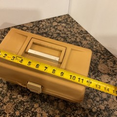 Vintage Old Pal Fishing Tackle Box Model 1050 Tan 2 Tray Plus Wooden Bobbers