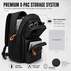 X-PAC Fishing Sling Bag 6L Waterproof Crossbody Tackle Pack with Rod Holder