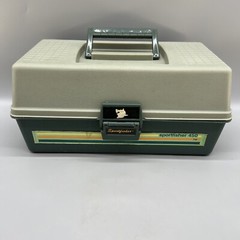 Vtg Sportfisher 450 Tackle Box With Cabela’s Spinner Lures And Soft Bates