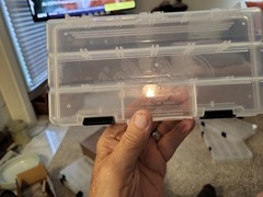 Two Plastic Fishing Tackle Boxes:Cabelas-9×4.5×1.5″. Plano-8.5×4.25×1.5″