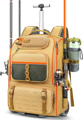 Rolling Fishing Backpack with Holder Rod‌ – Tackle Waterproof Bag‌ with Wheels,