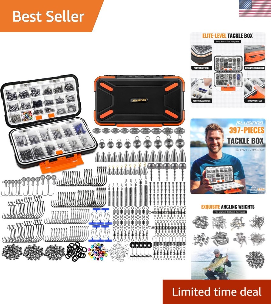 397-Piece Fishing Gear Set in Weatherproof Tackle Box – Perfect Gift!