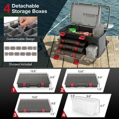 5 Layers Fishing Tackle Box w/ Top Storage 3 Removable Utility Boxes & Dividers