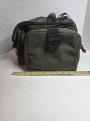 Vintage Orvis Battenkill Green Canvas Brown Leather Padded Gear Tackle Reel Bag