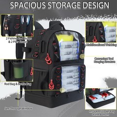 Fishing Tackle Backpack with Cooler,45L Large Tackle Bag with 2 Rod Holders