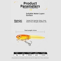 Tadpole Shape Floating Bait 8.5cm for Bass Trout Pike Crappie Topwater Action