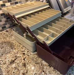 Plano 3300 Three Tray Fishing Tackle Box Tan & Burgundy